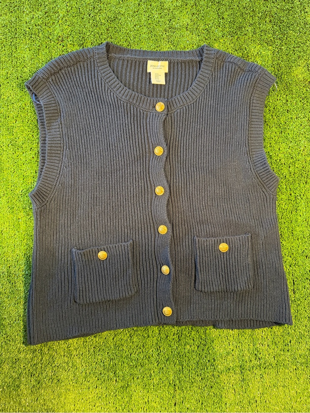 Song of Style Navy Sleeveless Cardigan with Gold Buttons